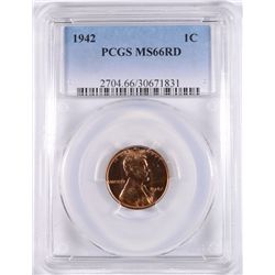 1942 LINCOLN CENT, PCGS MS-66 RED!