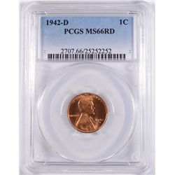 1942-D LINCOLN CENT, PCGS MS-66 RED!