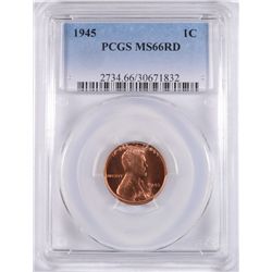 1945 LINCOLN CENT, PCGS MS-66 RED!
