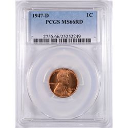 1947-D LINCOLN CENT, PCGS MS-66 RED!