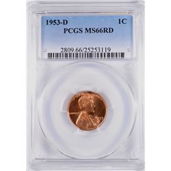 1953-D LINCOLN CENT, PCGS MS-66 RED!