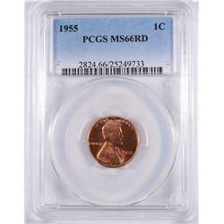 1955 LINCOLN CENT, PCGS MS-66 RED!
