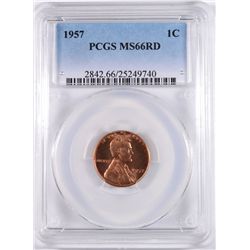 1957 LINCOLN CENT, PCGS MS-66 RED!
