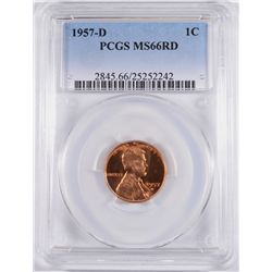 1957-D LINCOLN CENT, PCGS MS-66 RED!