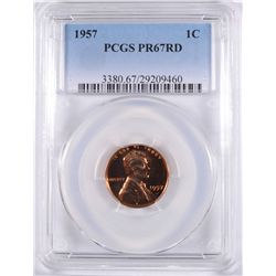 1957 LINCOLN CENT, PCGS PROOF-67 RED