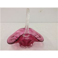 Cranberry Glass Bowl (6.5" high, 6" long, 4.25" wide)