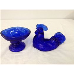 Cobalt Blue Glass Hen on Nest