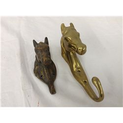 2 Vintage Brass Horse Head Coat Hooks