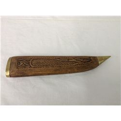 Vintage Hand Carved Wood and Brass Knife Sheath