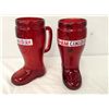 Image 1 : 2 "I Am Canadian" Red Glass Boot Beer Steins (32 oz)
