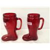 Image 2 : 2 "I Am Canadian" Red Glass Boot Beer Steins (32 oz)