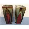 Image 1 : Pair of Heavy Hand Crafted Pottery Square Vases (10.5" high, top is 4.5" X 4.5")