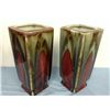 Image 2 : Pair of Heavy Hand Crafted Pottery Square Vases (10.5" high, top is 4.5" X 4.5")