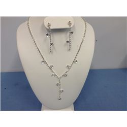 Designer Necklace and Earrings With Clear Swarovski Crystals