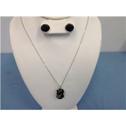 Designer Necklace/Pendant and Earrings With Black Resin Stones