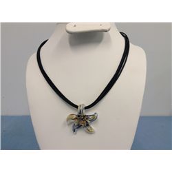 Italian Made Necklace With Murano Glass Starfish Pendant and Sterling Clasp (24kt Gold Inside Murano