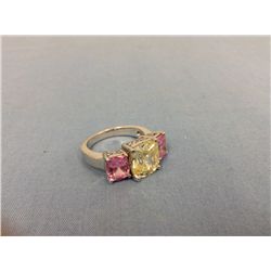 Sterling Silver Ring With Genuine Yellow and Pink Quartz (size 7)