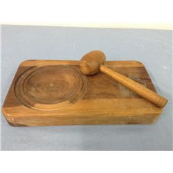 Very Old Solid Wood South American Mortar and Pestle (12.5" long, 7" wide, 1.5" thick)