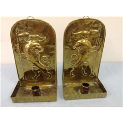 Older Brass Lion Candle Holders (9.5" high, 5.5" wide)