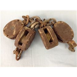 4 Antique Wood Pulleys (wood is 4" long, 3" wide)