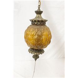Retro Hanging Light With Amber Glass Shade