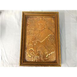 Vintage Framed Copper "King of Poland" Plaque (9" X 12.75" including frame)