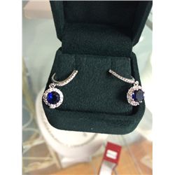 Designer Rhodium Plated Earrings With Blue and Clear Swarovski Crystals