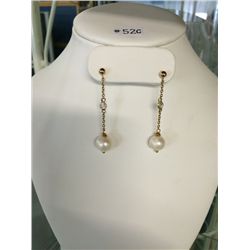 22kt. Gold Plated Sterling Silver Drop Style Earrings With Genuine Freshwater Pearls