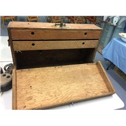 Antique Wood Tool Box With 2 Drawers (31" long 18" wide 9" high)