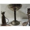 Image 2 : LOT 4 BRASS METAL CANDLE HOLDERS, DISH WITH COVER