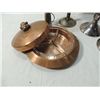 Image 3 : LOT 4 BRASS METAL CANDLE HOLDERS, DISH WITH COVER