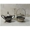 Image 1 : LOT 3 SILVERPLATED SUGAR BOWL, CANDY BOWL  & CANDL