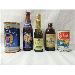 LOT 5 VINTAGE ASSORTED BEER CANS & BOTTLES