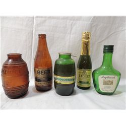 LOT 5 VINTAGE ASSORTED BEER BOTTLES