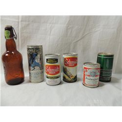 LOT 6 VINTAGE ASSORTED BEER CANS & BOTTLES