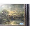 Image 3 : DARK WATERCOLOR PRINT CABIN BY WATER FRAMED