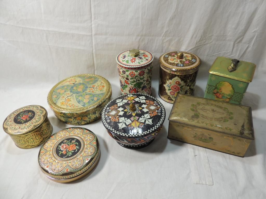 Lot 8 Vintage Decorative Tin Containers