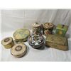 Image 1 : LOT 8 VINTAGE DECORATIVE TIN CONTAINERS