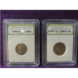 LOT 2 INDIAN HEAD NICKEL & STATEHOOD QUARTER GRADE