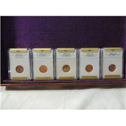 LOT 5 WHEAT PENNY 1 CENT COINS GRADED