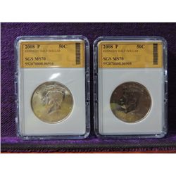 LOT 2 KENNEDY HALF DOLLAR 50 CENT COIN GRADED