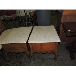 PAIR SIDE TABLES WITH MARBLE TOPS