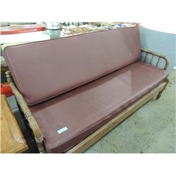 VINTAGE FUTON WOODEN FRAME WITH PLEATHER CUSHIONS