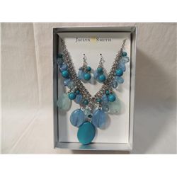 JACLYN SMITH BLUE & TEAL BEADED NECKLACE & EARRING