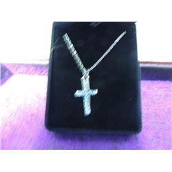 SILVER TONE CZ CROSS NECKLACE