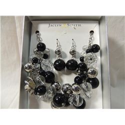 JACLYN SMITH BLACK SILVERTONE BEADED NECKLACE