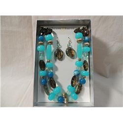 BLUE AQUA BEADED NECKLACE & EARRINGS