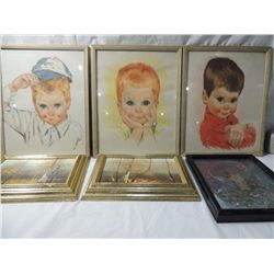 LOT 5 VINTAGE FRAMED PRINTS & PAINTINGS