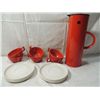 Image 1 : LOT 13 MODERN RED PLASTIC COFFEE POT & CUPS SAUCER