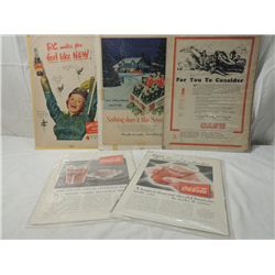 LOT 5 VINTAGE SODA ADVERTISEMENTS